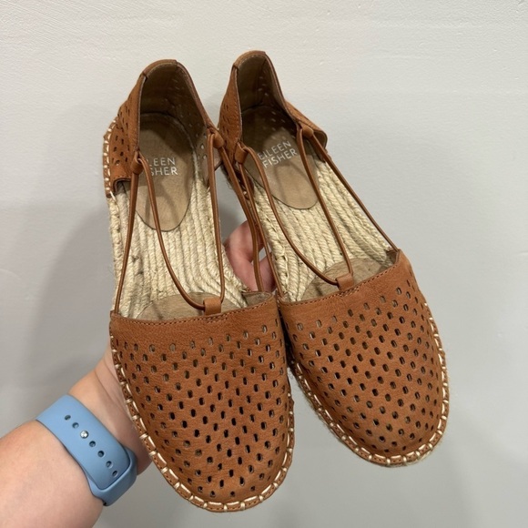 Eileen Fisher Lee 2 Almond Toe Perforated Suede Flat Espadrille Brown Size 5.5 - Picture 4 of 9